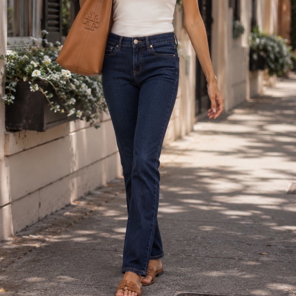 Tory Burch Women Dark Wash Straight Leg Jeans 29‎ Blue Denim Gold Hardware X6